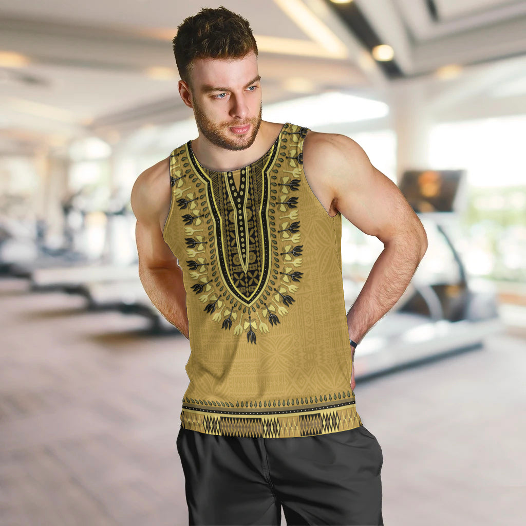 Gold African Dashiki With Fijian Tapa Pattern Men Tank Top