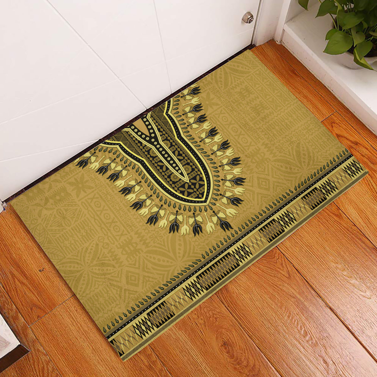 Gold African Dashiki With Fijian Tapa Pattern Rubber Doormat