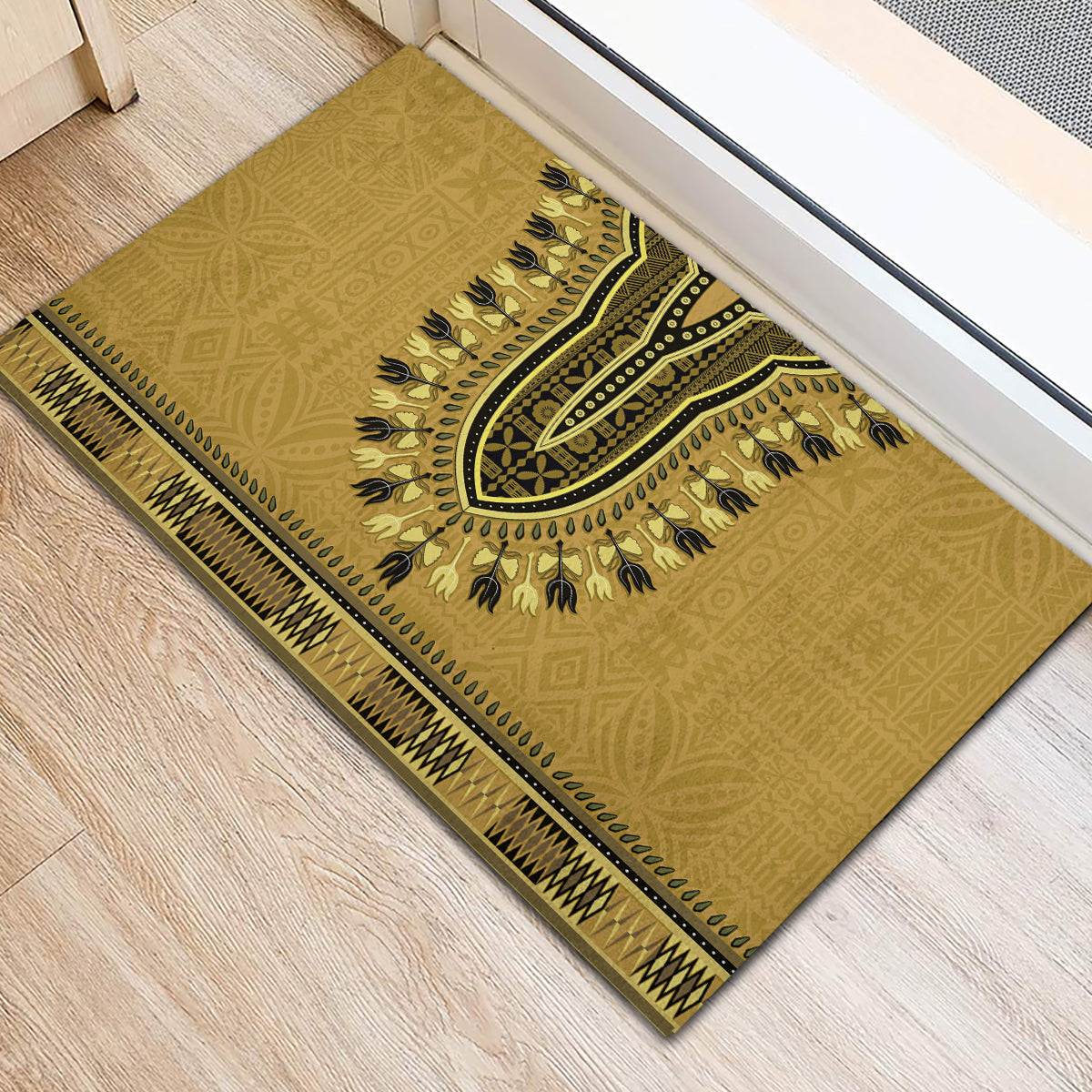 Gold African Dashiki With Fijian Tapa Pattern Rubber Doormat