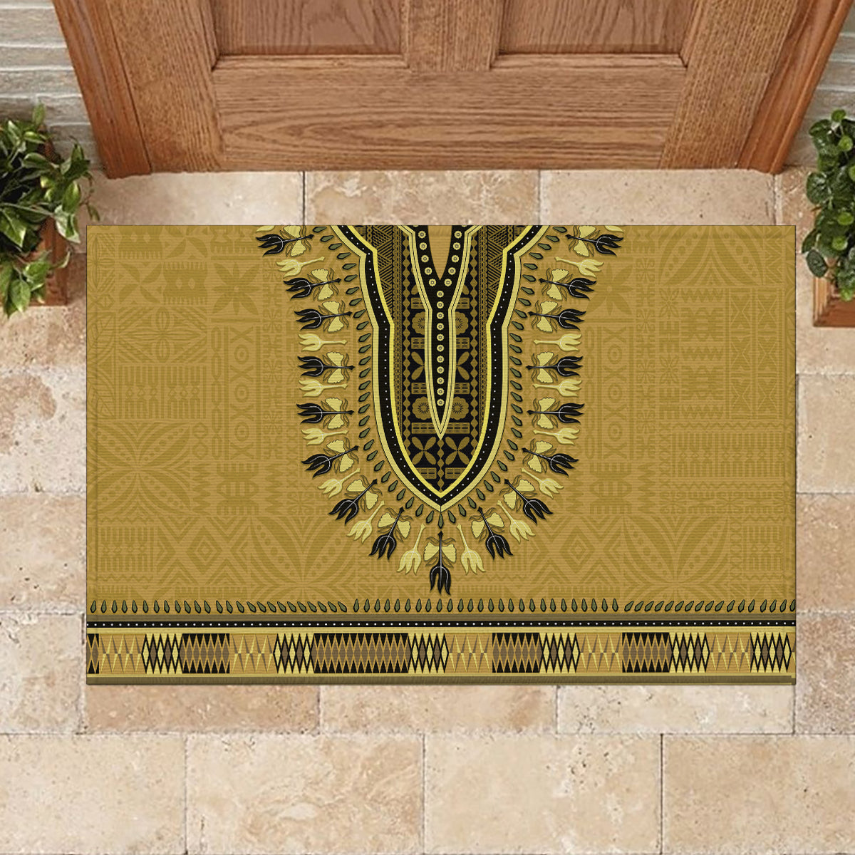 Gold African Dashiki With Fijian Tapa Pattern Rubber Doormat
