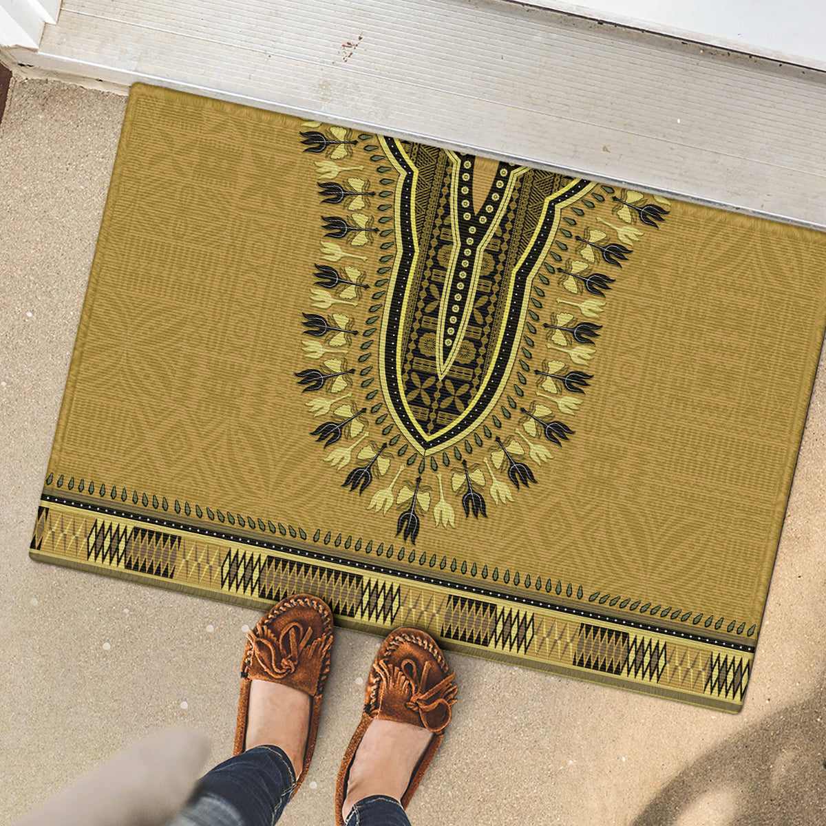 Gold African Dashiki With Fijian Tapa Pattern Rubber Doormat