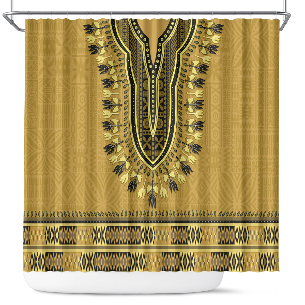 Gold African Dashiki With Fijian Tapa Pattern Shower Curtain