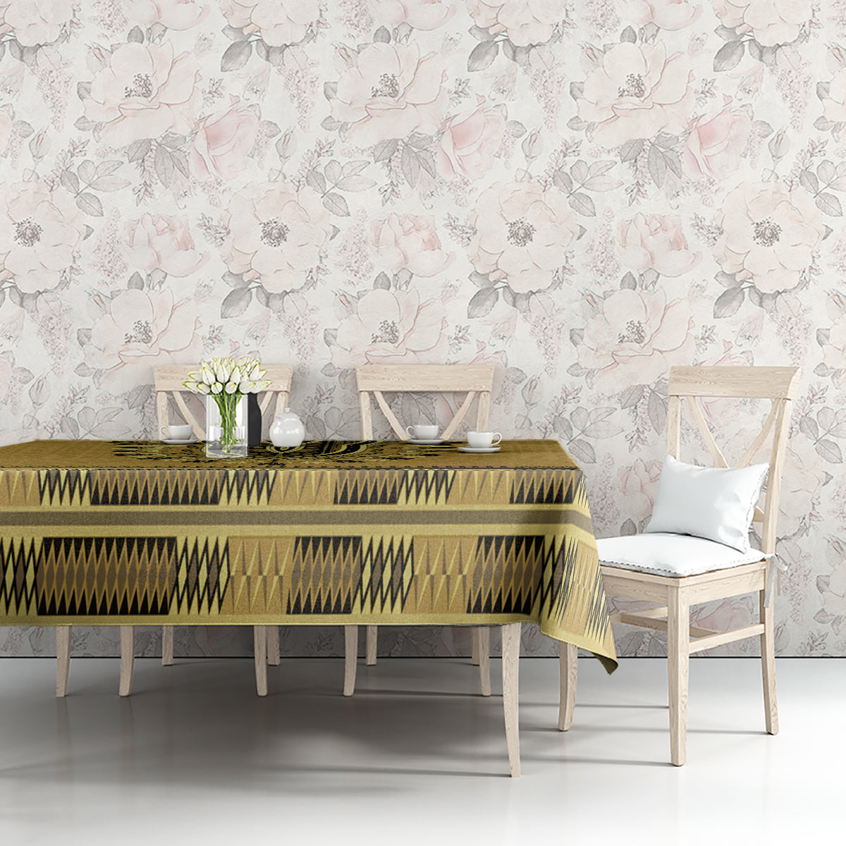 Gold African Dashiki With Fijian Tapa Pattern Tablecloth