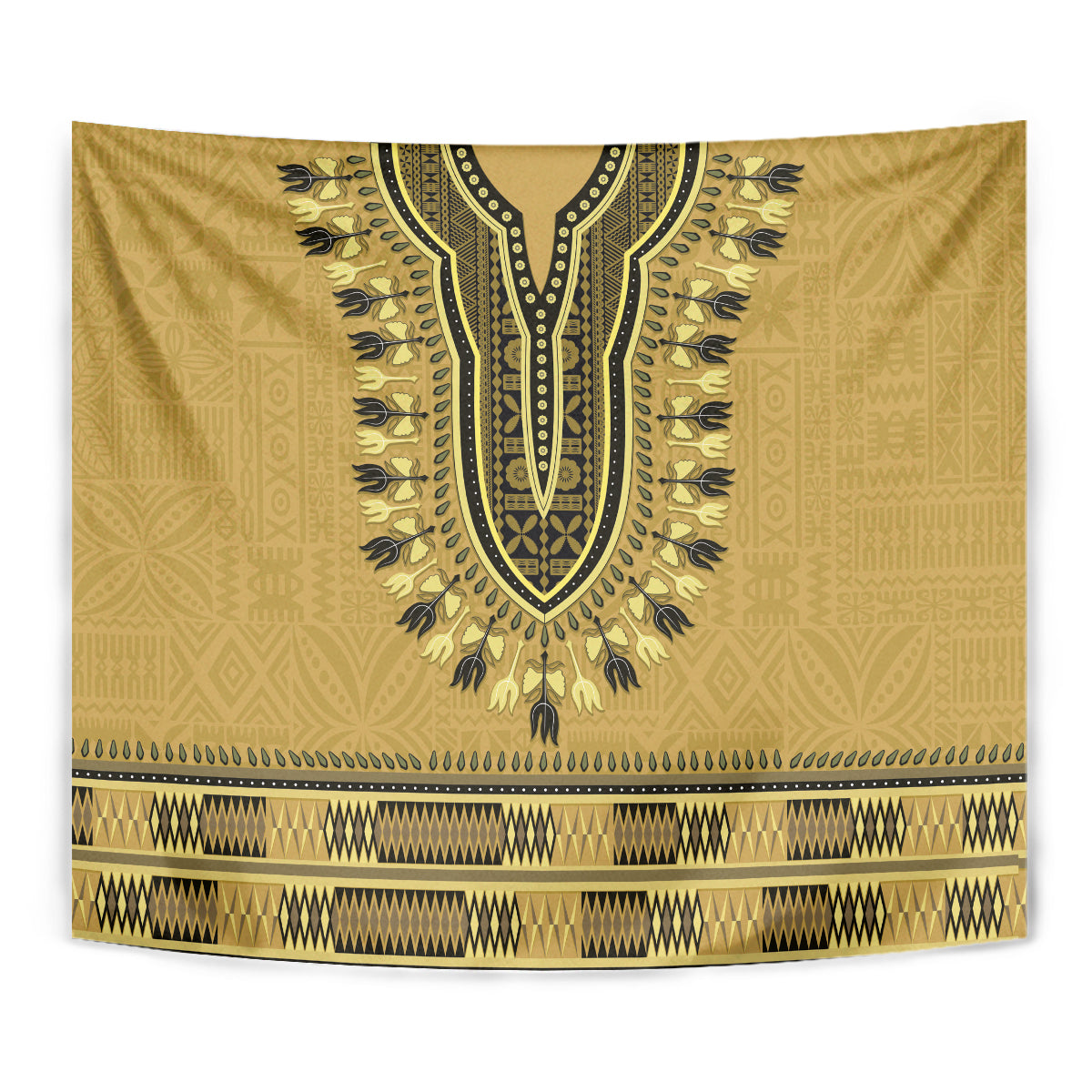 Gold African Dashiki With Fijian Tapa Pattern Tapestry
