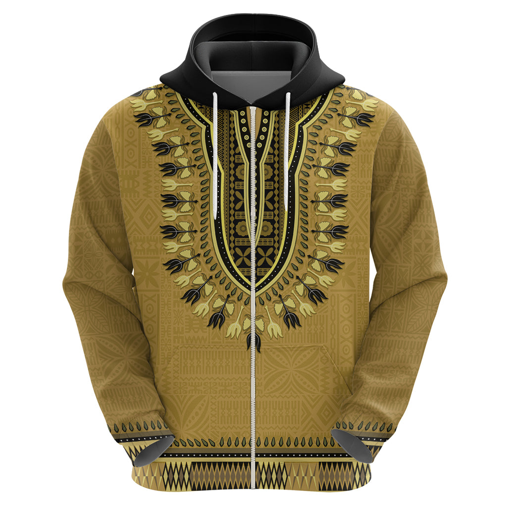 Gold African Dashiki With Fijian Tapa Pattern Zip Hoodie