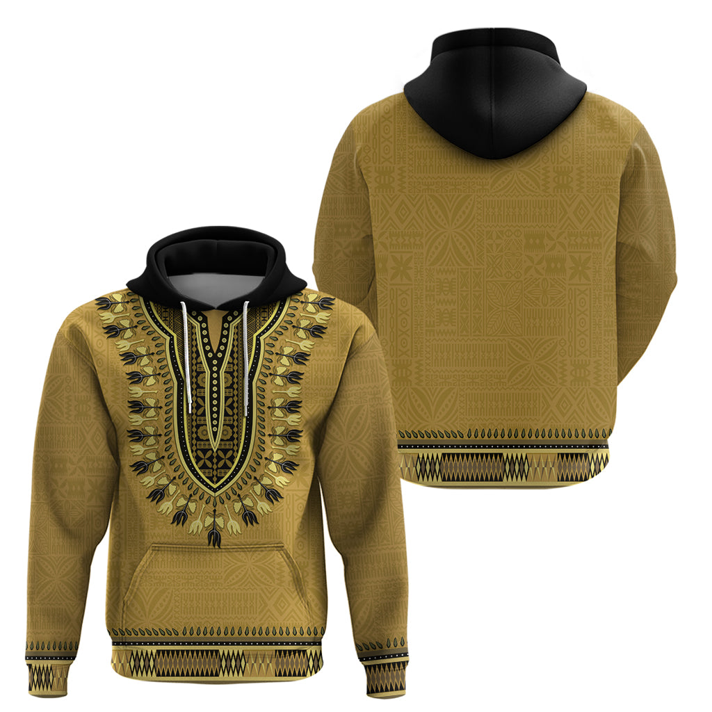Gold African Dashiki With Fijian Tapa Pattern Zip Hoodie