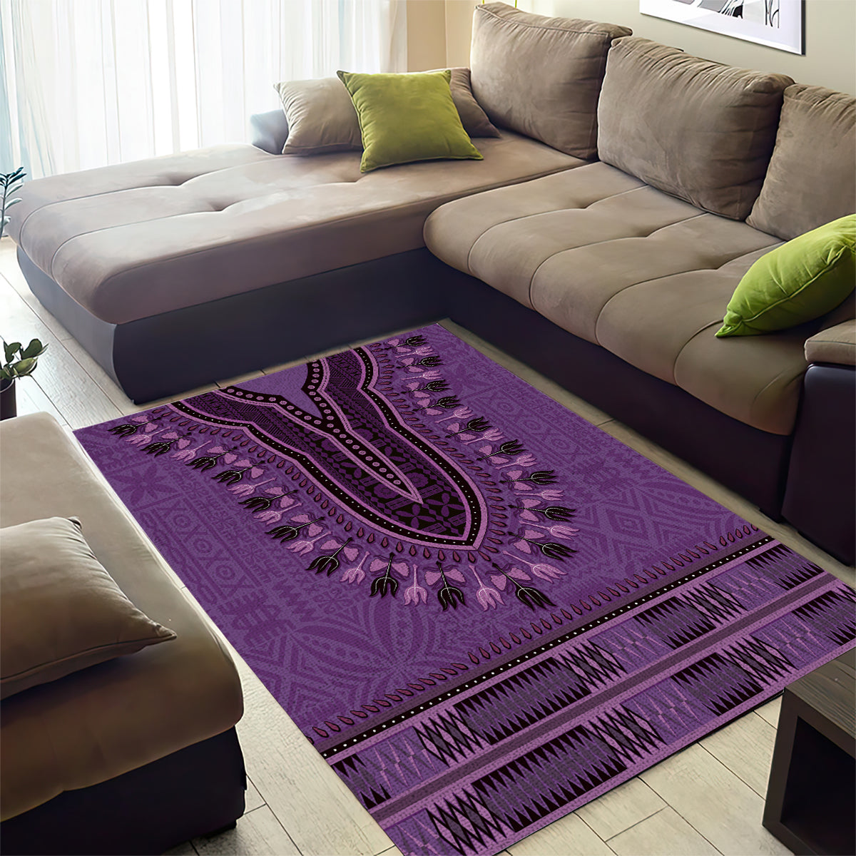 Purple African Dashiki With Fijian Tapa Pattern Area Rug