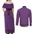 Purple African Dashiki With Fijian Tapa Pattern Couples Matching Off Shoulder Maxi Dress and Long Sleeve Button Shirt