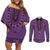 Purple African Dashiki With Fijian Tapa Pattern Couples Matching Off Shoulder Short Dress and Long Sleeve Button Shirt