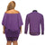 Purple African Dashiki With Fijian Tapa Pattern Couples Matching Off Shoulder Short Dress and Long Sleeve Button Shirt