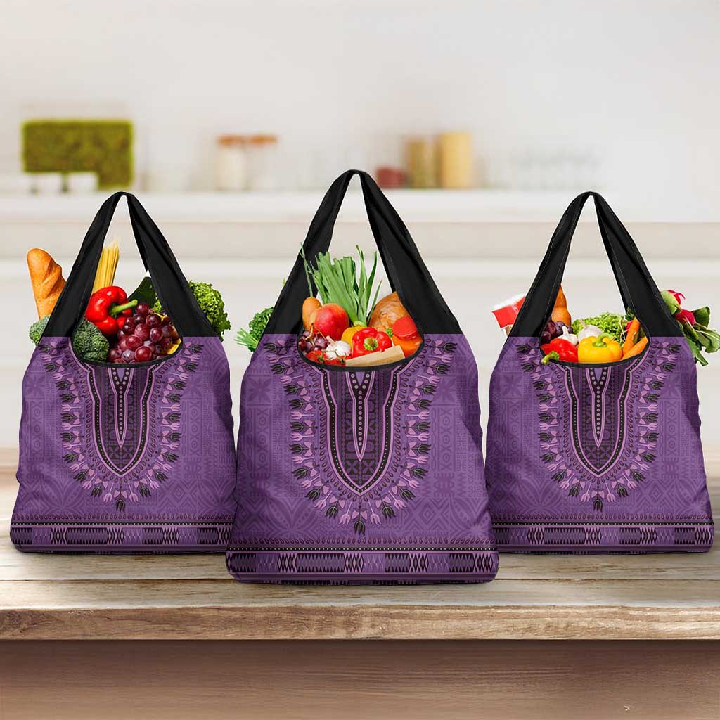 Purple African Dashiki With Fijian Tapa Pattern Grocery Bag