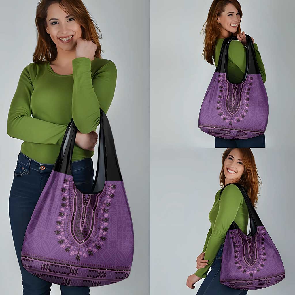Purple African Dashiki With Fijian Tapa Pattern Grocery Bag
