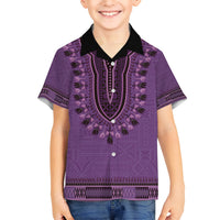 Purple African Dashiki With Fijian Tapa Pattern Kid Hawaiian Shirt