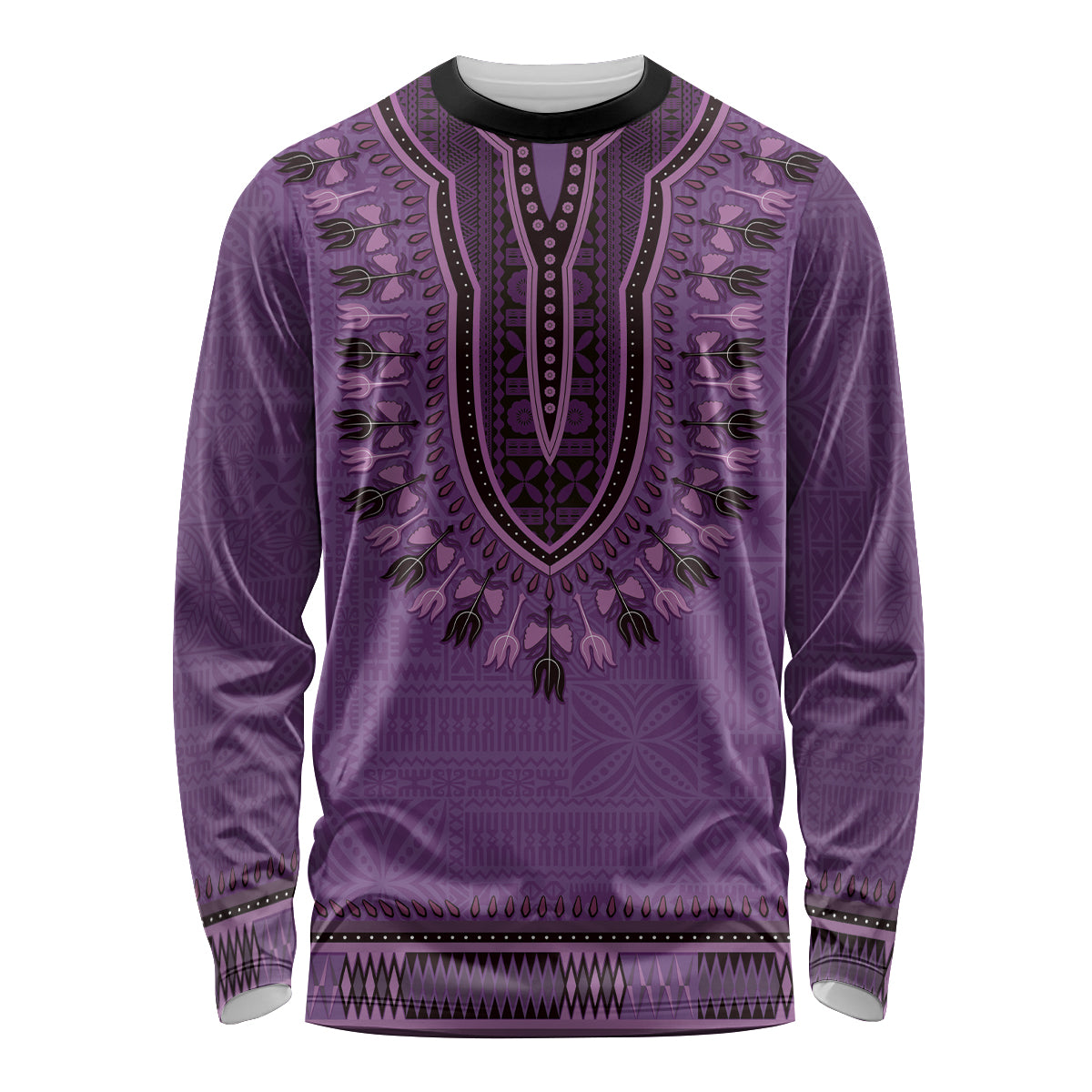 Purple African Dashiki With Fijian Tapa Pattern Long Sleeve Shirt