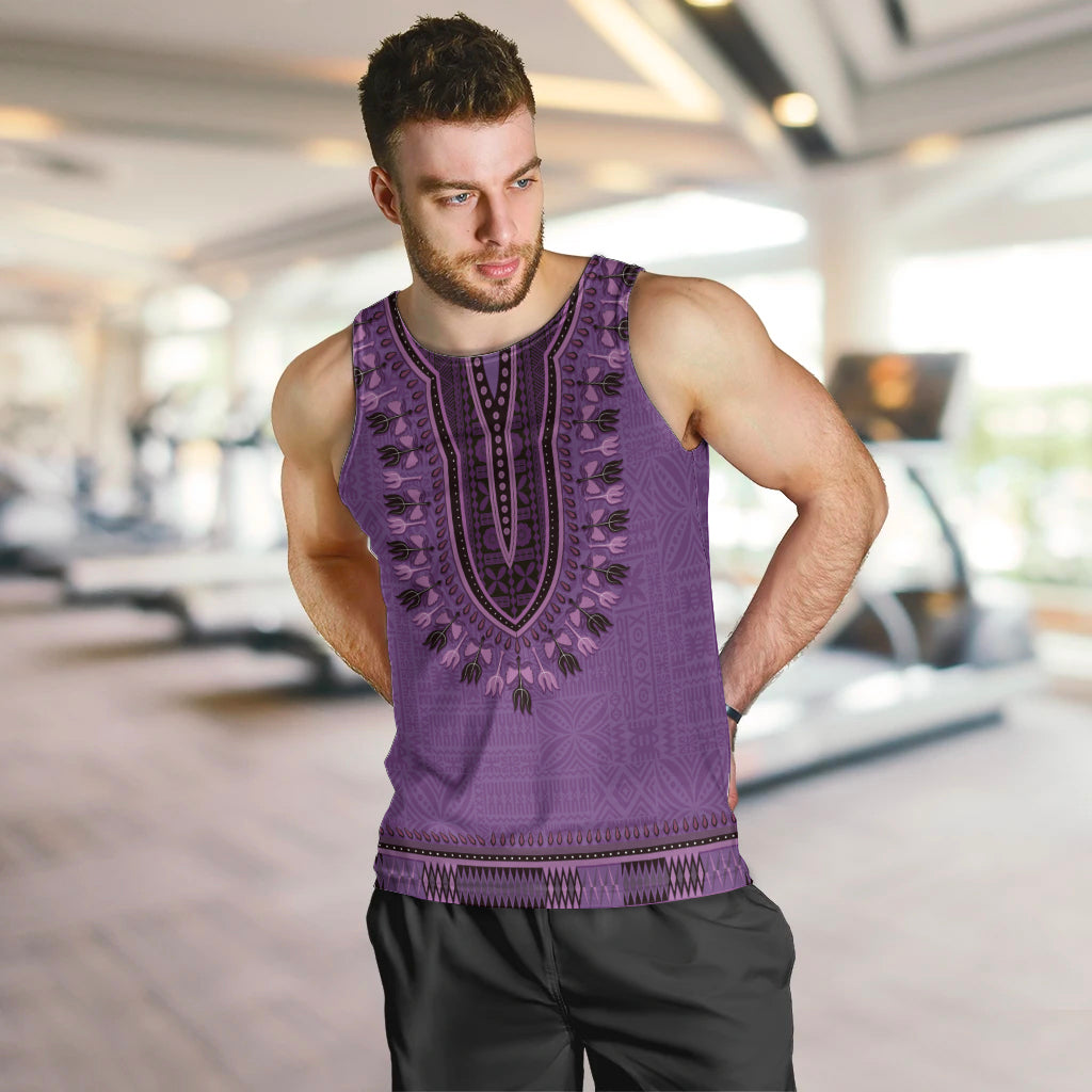 Purple African Dashiki With Fijian Tapa Pattern Men Tank Top