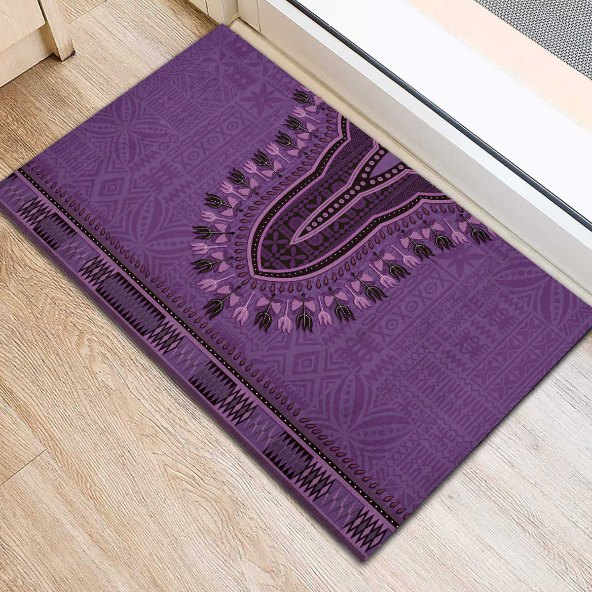 Purple African Dashiki With Fijian Tapa Pattern Rubber Doormat