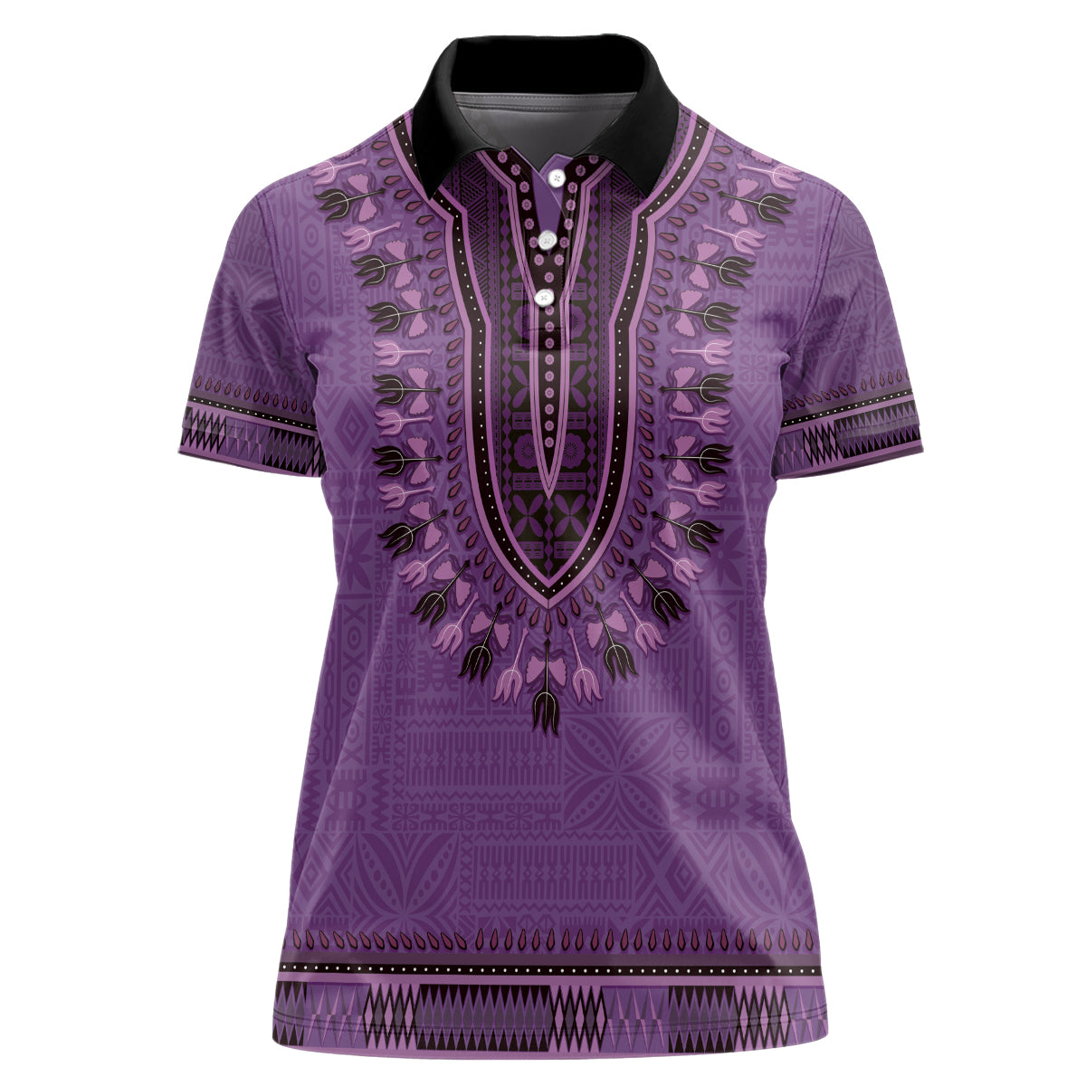 Purple African Dashiki With Fijian Tapa Pattern Women Polo Shirt