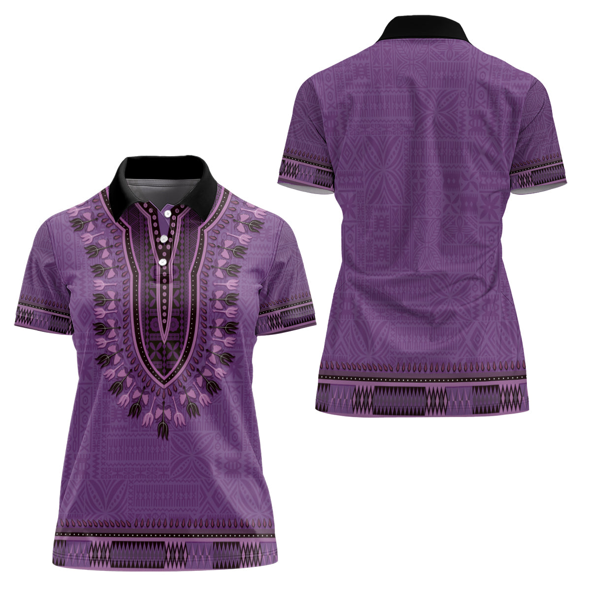Purple African Dashiki With Fijian Tapa Pattern Women Polo Shirt
