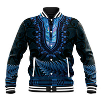Blue African Dashiki With Aotearoa Maori Baseball Jacket Paua Shell Mix Silver Fern LT14 Unisex Blue - Polynesian Pride
