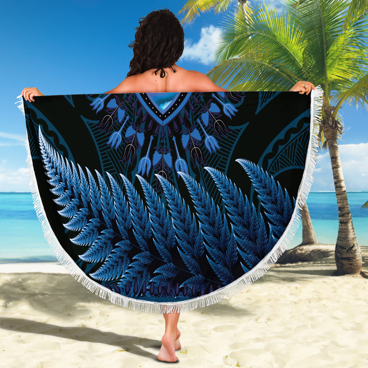 Blue African Dashiki With Aotearoa Maori Beach Blanket Paua Shell Mix Silver Fern LT14 - Polynesian Pride