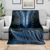 Blue African Dashiki With Aotearoa Maori Blanket Paua Shell Mix Silver Fern LT14 - Polynesian Pride