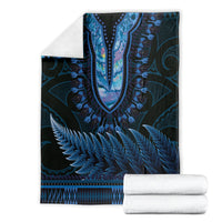 Blue African Dashiki With Aotearoa Maori Blanket Paua Shell Mix Silver Fern LT14 - Polynesian Pride