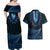 Blue African Dashiki With Aotearoa Maori Couples Matching Off Shoulder Maxi Dress and Hawaiian Shirt Paua Shell Mix Silver Fern