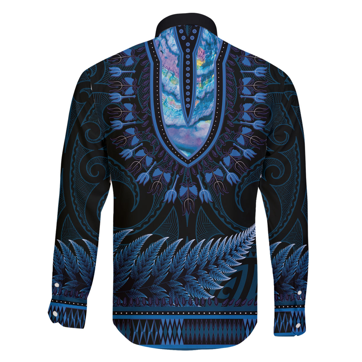 Blue African Dashiki With Aotearoa Maori Family Matching Off Shoulder Maxi Dress and Hawaiian Shirt Paua Shell Mix Silver Fern