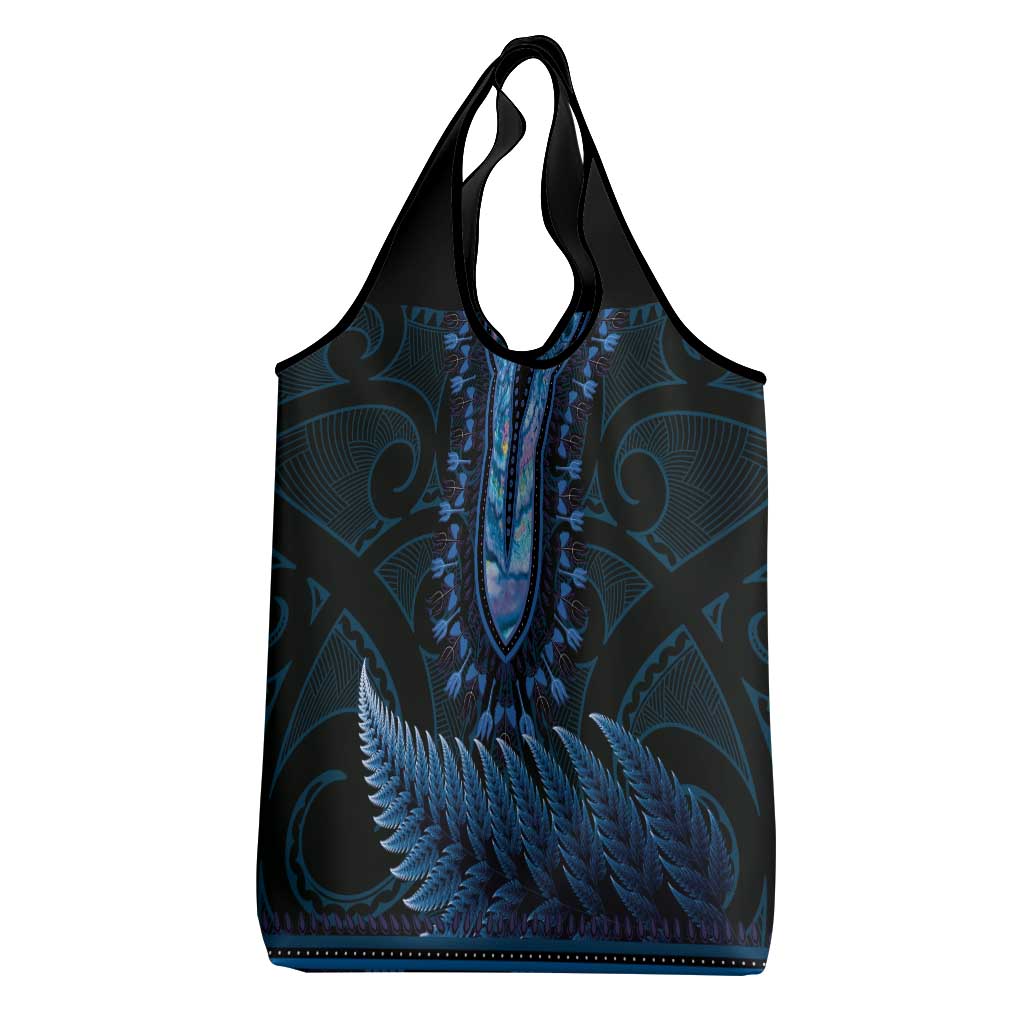 Blue African Dashiki With Aotearoa Maori Grocery Bag Paua Shell Mix Silver Fern LT14 - Polynesian Pride