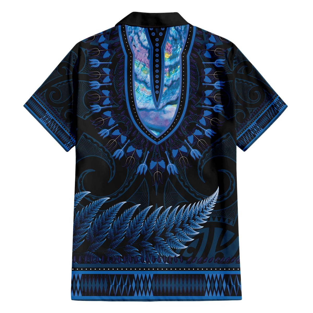 Blue African Dashiki With Aotearoa Maori Hawaiian Shirt Paua Shell Mix Silver Fern LT14 - Polynesian Pride