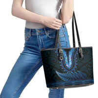 Blue African Dashiki With Aotearoa Maori Leather Tote Bag Paua Shell Mix Silver Fern LT14 - Polynesian Pride