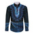 Blue African Dashiki With Aotearoa Maori Long Sleeve Button Shirt Paua Shell Mix Silver Fern