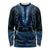 Blue African Dashiki With Aotearoa Maori Long Sleeve Shirt Paua Shell Mix Silver Fern