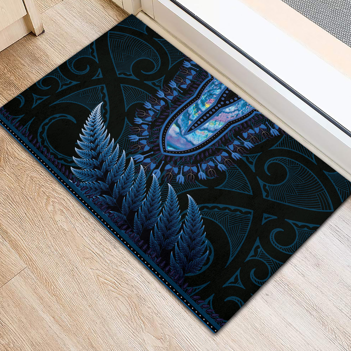 Blue African Dashiki With Aotearoa Maori Rubber Doormat Paua Shell Mix Silver Fern LT14 - Polynesian Pride