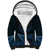 Blue African Dashiki With Aotearoa Maori Sherpa Hoodie Paua Shell Mix Silver Fern LT14 Unisex Blue - Polynesian Pride