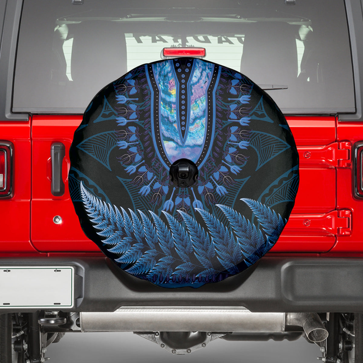 Blue African Dashiki With Aotearoa Maori Spare Tire Cover Paua Shell Mix Silver Fern LT14 - Polynesian Pride
