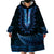 Blue African Dashiki With Aotearoa Maori Wearable Blanket Hoodie Paua Shell Mix Silver Fern