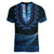 Blue African Dashiki With Aotearoa Maori Women V-Neck T-Shirt Paua Shell Mix Silver Fern