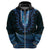 Blue African Dashiki With Aotearoa Maori Zip Hoodie Paua Shell Mix Silver Fern