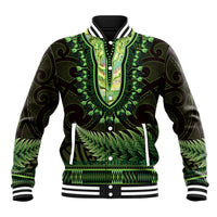 Lime Green African Dashiki With Aotearoa Maori Baseball Jacket Paua Shell Mix Silver Fern LT14 Unisex Lime Green - Polynesian Pride