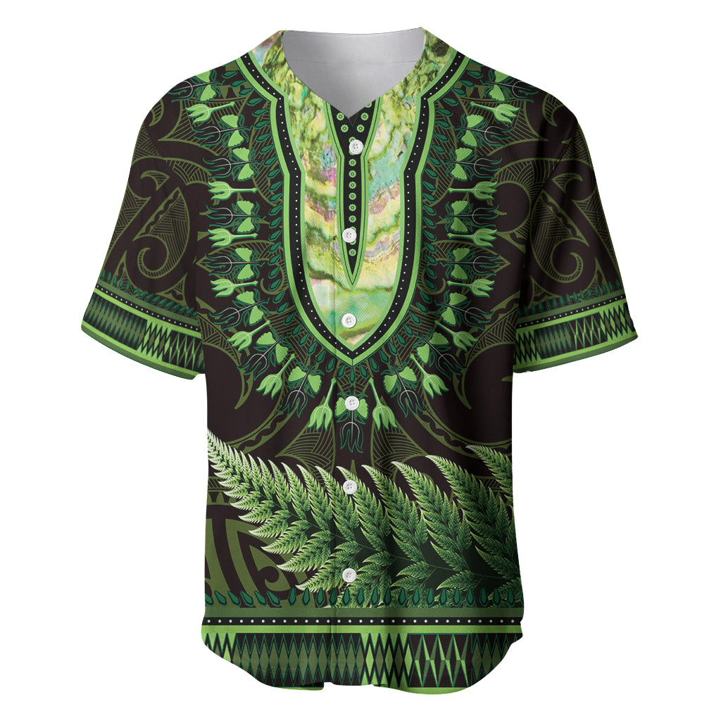 Lime Green African Dashiki With Aotearoa Maori Baseball Jersey Paua Shell Mix Silver Fern