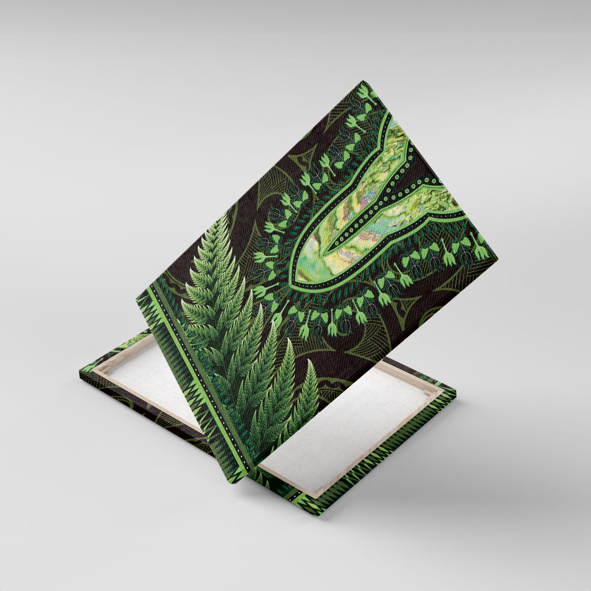 Lime Green African Dashiki With Aotearoa Maori Canvas Wall Art Paua Shell Mix Silver Fern LT14 With Frame Lime Green - Polynesian Pride