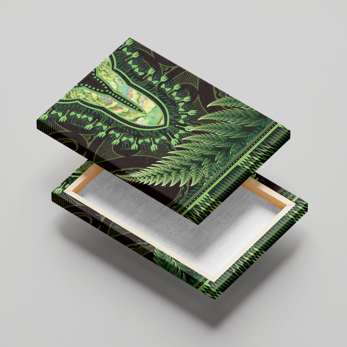 Lime Green African Dashiki With Aotearoa Maori Canvas Wall Art Paua Shell Mix Silver Fern LT14 - Polynesian Pride