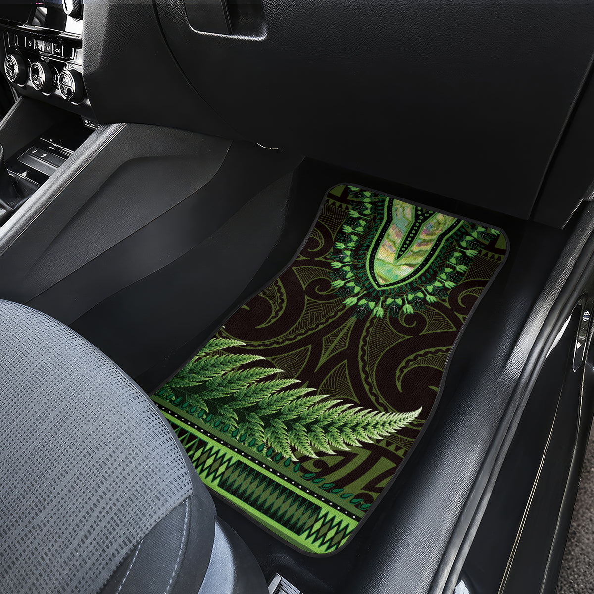 Lime Green African Dashiki With Aotearoa Maori Car Mats Paua Shell Mix Silver Fern LT14 - Polynesian Pride