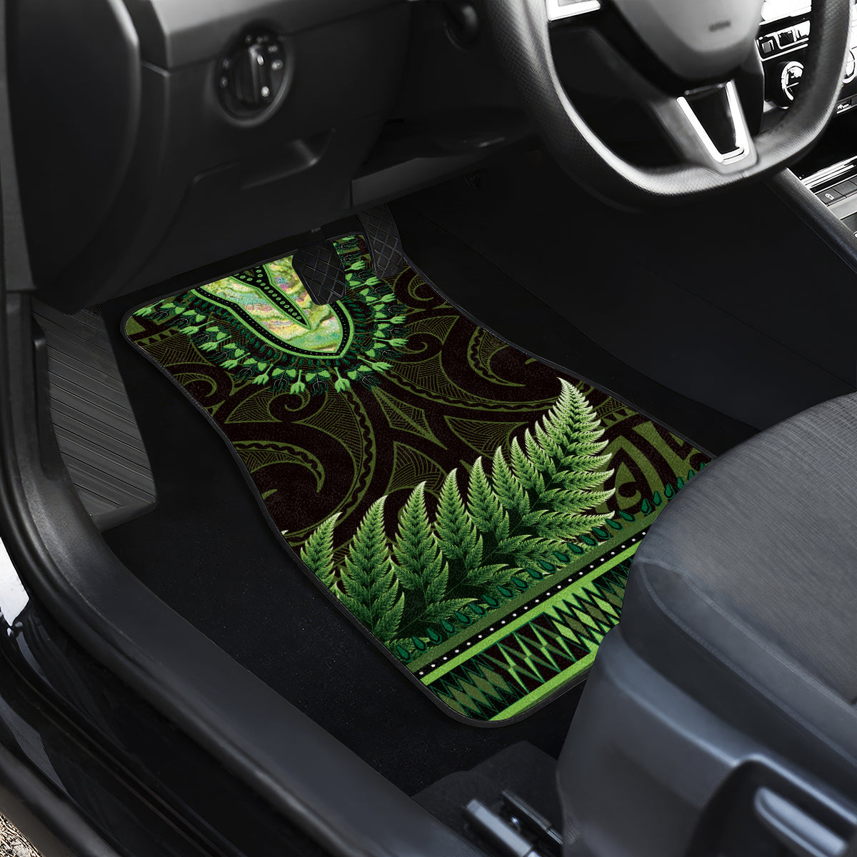 Lime Green African Dashiki With Aotearoa Maori Car Mats Paua Shell Mix Silver Fern LT14 - Polynesian Pride