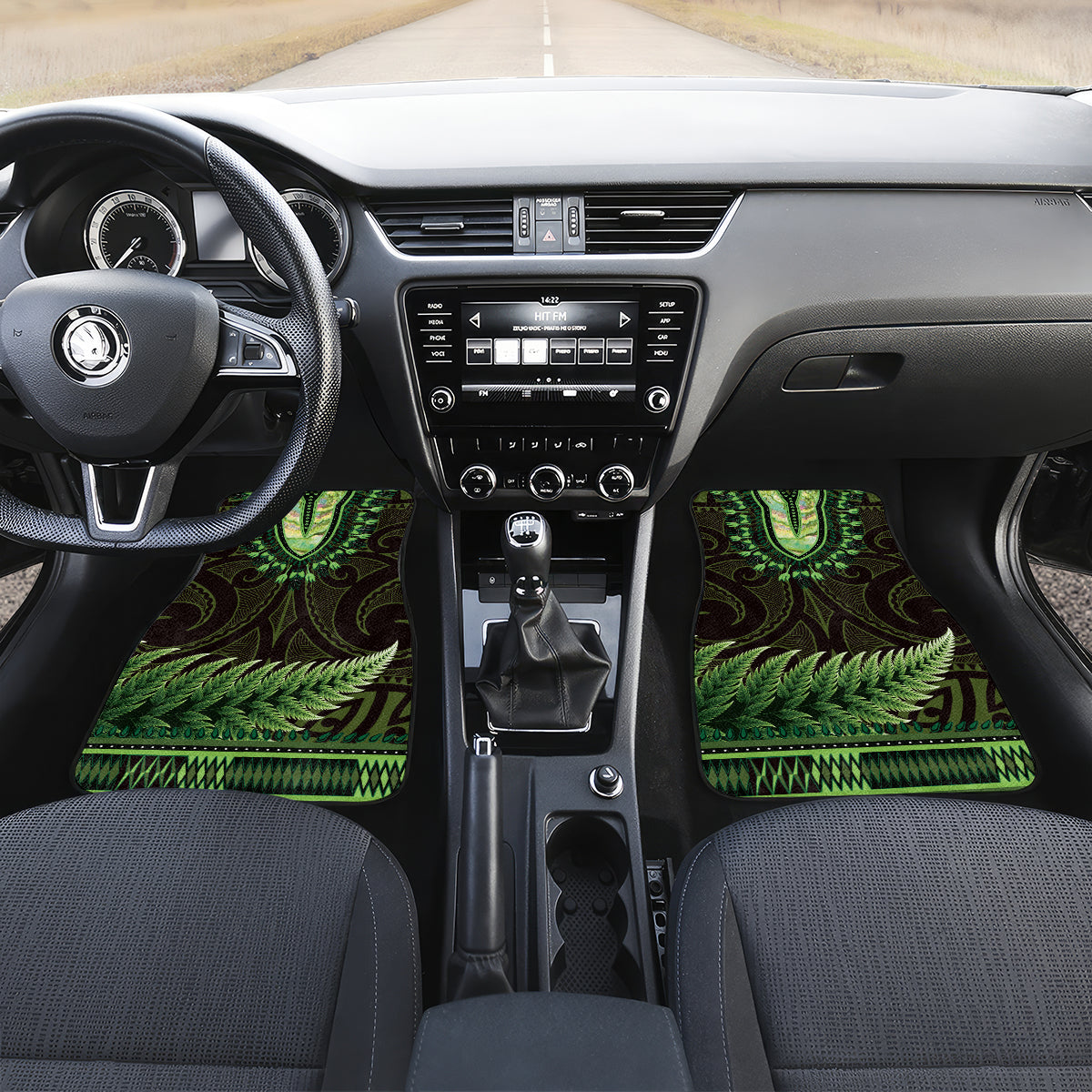 Lime Green African Dashiki With Aotearoa Maori Car Mats Paua Shell Mix Silver Fern LT14 Set 2pcs - Front Lime Green - Polynesian Pride