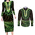 Lime Green African Dashiki With Aotearoa Maori Couples Matching Long Sleeve Bodycon Dress and Long Sleeve Button Shirt Paua Shell Mix Silver Fern