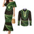 Lime Green African Dashiki With Aotearoa Maori Couples Matching Mermaid Dress and Long Sleeve Button Shirt Paua Shell Mix Silver Fern
