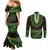 Lime Green African Dashiki With Aotearoa Maori Couples Matching Mermaid Dress and Long Sleeve Button Shirt Paua Shell Mix Silver Fern
