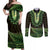 Lime Green African Dashiki With Aotearoa Maori Couples Matching Off Shoulder Maxi Dress and Long Sleeve Button Shirt Paua Shell Mix Silver Fern
